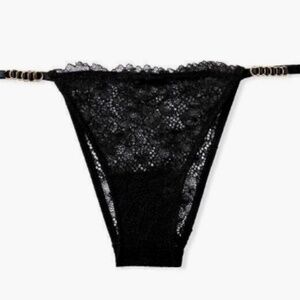 Victoria's Secret Very Sexy Black Lace Brazilian Panty with Gold Rings
